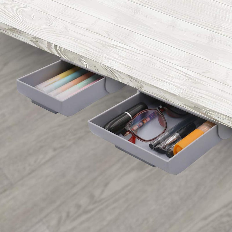 YOOUSOO Desk Drawer Attachment, 2 Pack Pencil Organizer, Hidden Desk Organizer, Under Desk Organizer Adhesive, Pen Holder, Desk Accessories & Workspace Organizers, Pen Drawers, Drawer Tray Storage Desktop - Image 1
